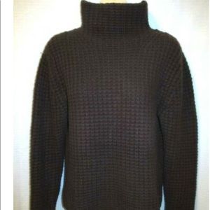 100% Cashmere Waffle Knit Chocolate Turtleneck